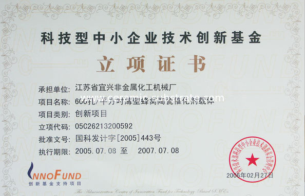 Chiny Jiangsu Province Yixing Nonmetallic Chemical Machinery Factory Co.,Ltd Certyfikaty